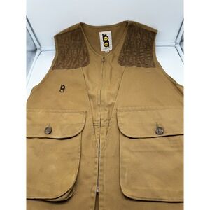 Bob Allen M Medium Zip Shooting Vest Canvas Leather Brown Beige Tan Vintage USA